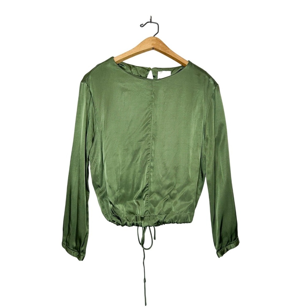Industry Womens Satin Green Long Sleeve‎ Boxy Tie Hem Top Small S